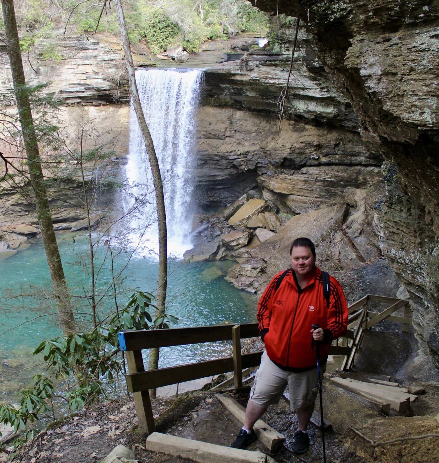 Joey from Adventure Arkansas near a waterfall